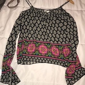 Colorful shirt on the bottom of the sleeves